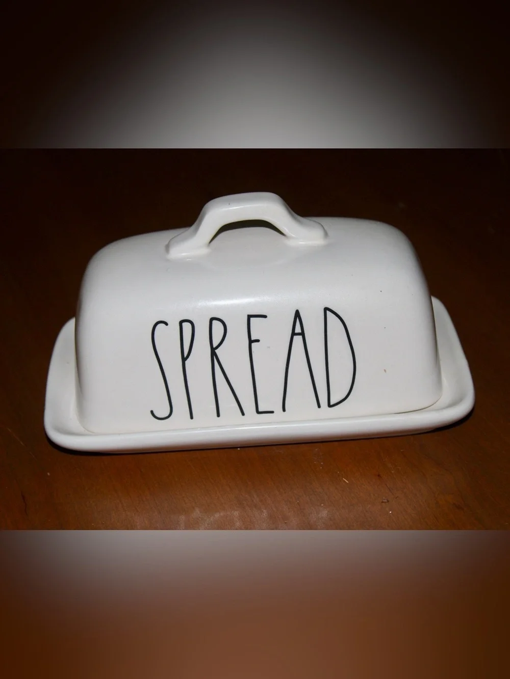 RAE DUNN Ceramic 'SPREAD' Butter Dish in White